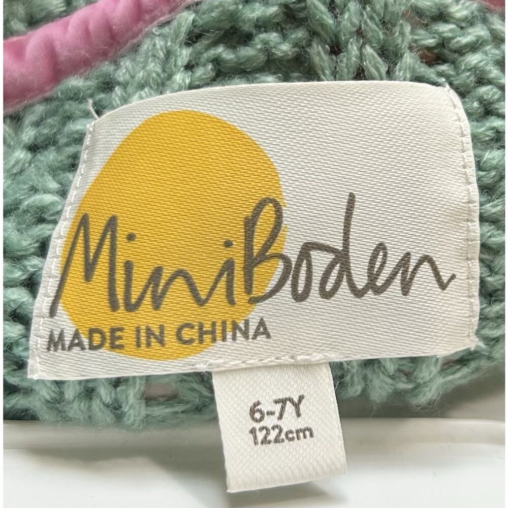 MINI BODEN Green Cardigan Sweater Chunky Cable Knit Button Flowers Girls 6-7 - Picture 4 of 5